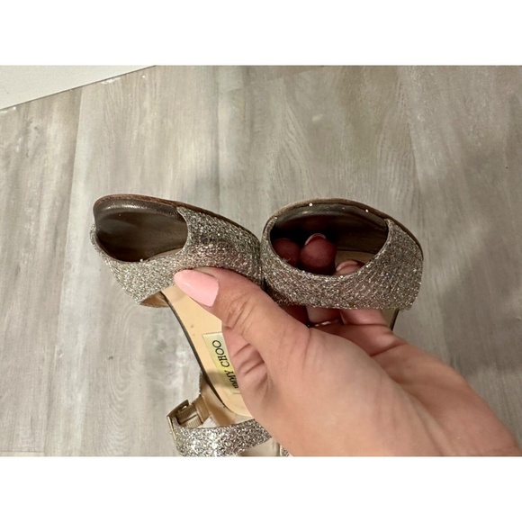 Jimmy Choo Glitter Stiletto Heels Peep Toe Mary Jane Ankle Strap Shoes 35.5 us 5 - Picture 11 of 15